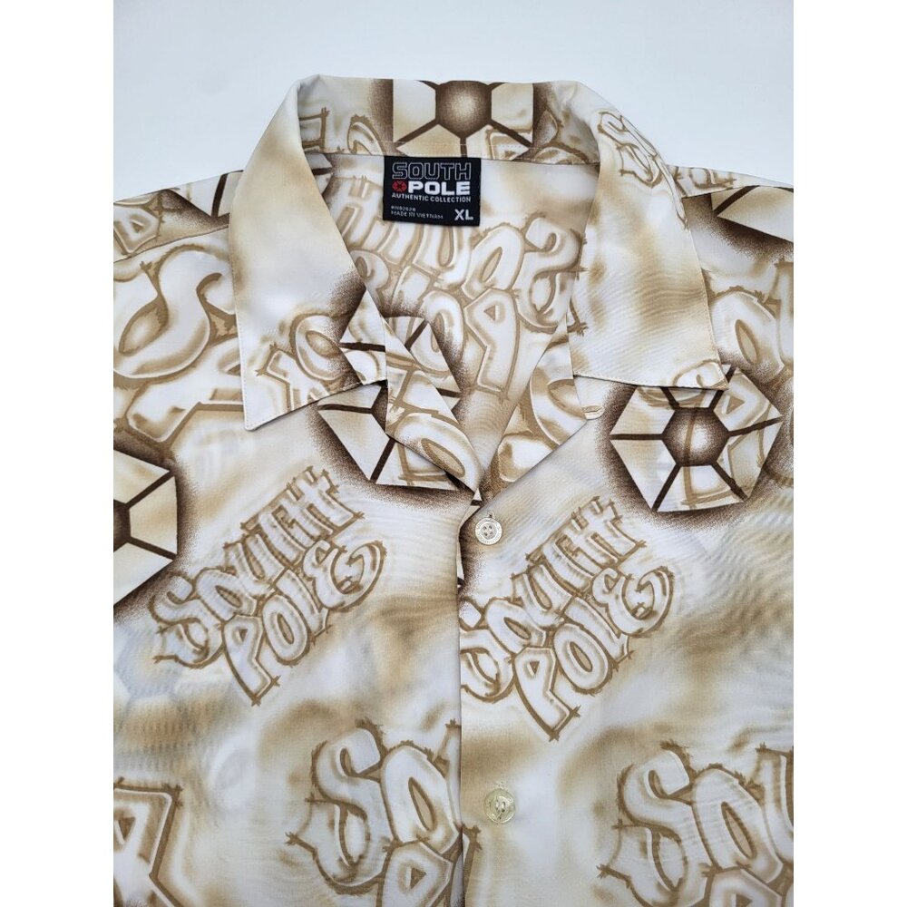 SOUTHPOLE Mens XL Button Up Short Sleeve Shirt Print y2k Streetwear Graffiti - Picture 1 of 8